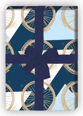 Produktbild von Grafisches blaues Geschenkpapier Set mit Dreiecken und Rädern - G12285, 32 x 48cm