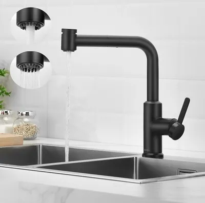Obrázek produktu pro Cecipa Výsuvná kuchyňská baterie Kuchyňská dřezová baterie Jednopáková směšovací baterie, výška výtoku 253 mm, černá barva