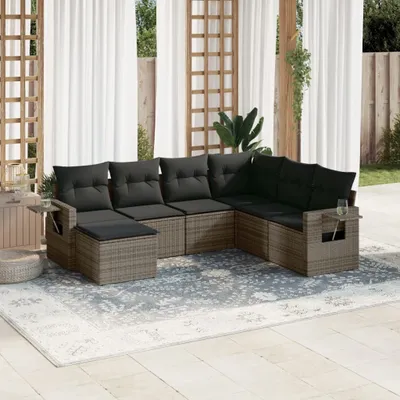 Produktbild von Gartenmöbelgarnituren - 7-tlg. Garten-Sofagarnitur mit Kissen Grau Poly Rattan Möbel21