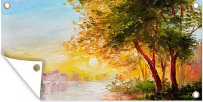 Produktbild von MuchoWow® 60x30 cm Outdoor-Poster Gartendeko Sichtschutz Garten Poster für den Garten  Natur - Malerei - Baum - Wasser