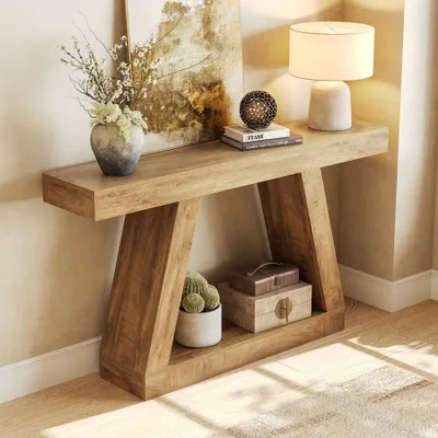 Produktbild von LITTLE TREE 140 cm-Sofatisch mit Stauraum, Konsolentisch im Landhausstil für zu Hause, rechteckiges Holzmöbelstück für den Eingangsbereich, Büro, Flur