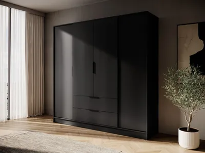 Obrázek produktu pro Čtyřdvéřová šatní skříň 206 cm COSIMA - grafitová černá