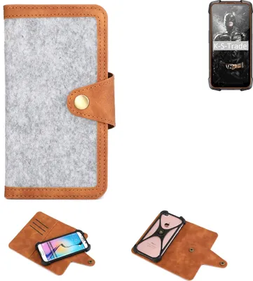 Produktbild von K-S-Trade Handyhülle kompatibel mit Cubot KingKong 5 Pro Schutzhülle Filz-Hülle Kunst-Leder hellgrau braun (1x)