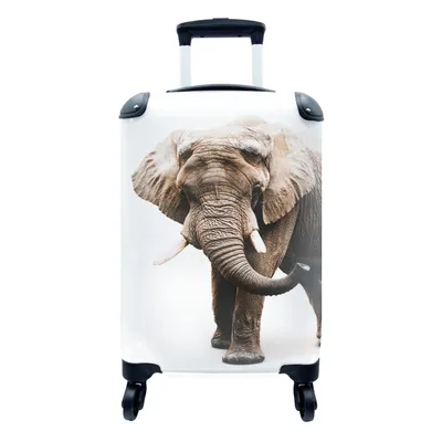 Produktbild von MuchoWow® Koffer Handgepäck Trolley Rollkoffer Kleine Reisekoffer mit 4 Rollen - Elefant - Weiß - Tiere - Cabin Size < 55x40x23 cm & 55x40x20 cm - Fotokoffer - Kabinenkoffer - Boardgepäck - Reise-Box - Reisekoffer - Reisegepäck - Koffer mit Bild - Trolley für Kinder