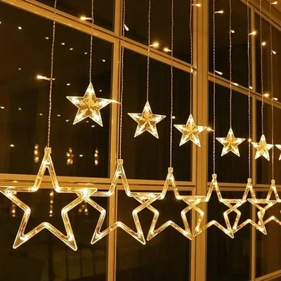 Produktbild von Lichterkette Sterne Strom 120 LED Weihnachtsbeleuchtung Fenster, 3.5x1m Lichtervorhang Fenster Weihnachten mit 12er Sterne,Weihnachtsdeko (Warm weiß) | Für Fenster, Weihnachtsinnen Dekoration