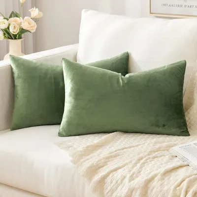 Immagine prodotto di Set di 2 federe per cuscini in velluto, 30x50 cm, colore verde