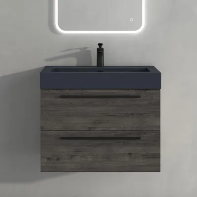Produktbild von Mai & Mai Badmöbelset Komplett Set Waschbeckenunterschrank 73cm Unterschrank in Grau-braun mit Waschschbecken aus Mineralguss Quadratto