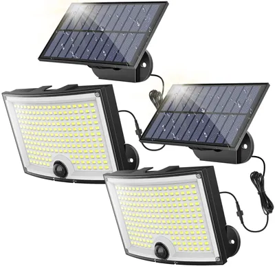 Zdjęcie produktu dla Lampy solarne zewnętrzne, 200 diod LED, z czujnikiem ruchu, 3 tryby, wodoszczelność IP65