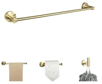 Productafbeelding van 4-Delige Wandmontage Badkameraccessoires Set in Geborsteld Goud