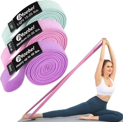 Produktbild von Famanu Set von 3 Widerstandsbändern für Krafttraining und Yoga - Lange Antirutsch-Fitnessbänder mit 3 Widerstandsstufen