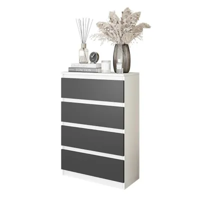 Zdjęcie produktu dla Komoda 60 Cm Biały Mat/Antracyt 4 Szuflady Salon, Sypialnia