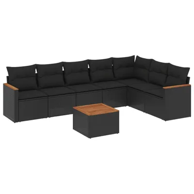 Produktbild von 8-tlg. Garten-Sofagarnitur mit Kissen Schwarz Poly Rattan