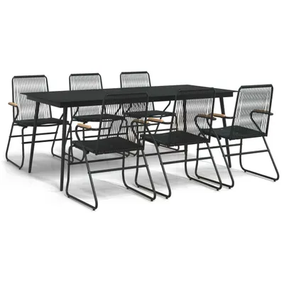 Produktbild von vidaXL 7-tlg. Garten-Essgruppe Schwarz PVC-Rattan