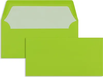 Produktbild von Farbige Briefumschläge - Grün (Maigrün)110 x 220 mm (DIN Lang) | 100 g/qm Gerippt (Paperado) | Ohne Fenster | Nassklebung | Gerade Klappe | 100 Stück