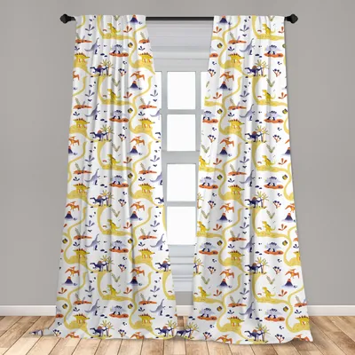 Obrázek produktu pro Abakuhaus, závěsy na okna, kreslený dinosaurus T-Rex, sada se 2 kusy, rozměry 150 x 175 cm