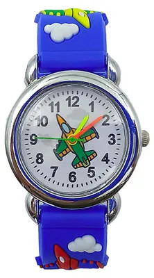 Produktbild von Kinderuhr, analog, blau - Flugzeugdesign