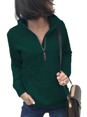 Image de Femmes cols pull zip up sweat casual manches longues pull poche,Couleur : Vert,Taille:3XL