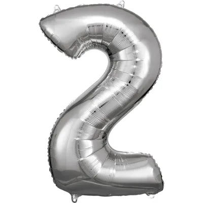 Zdjęcie produktu dla amscan duża cyfra 2 srebrny balon foliowy N34 50 cm x 88 cm FOLIENBALLOON