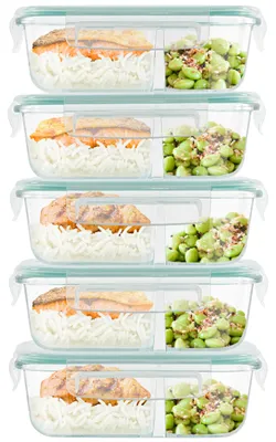 Produktbild von Meal Prep Behälter 5 Stück - Glas - Auslaufsicher - Lebensmittelqualität - BPA-frei - Mikrowellen-/Gefrier-/Spülmaschinenfest - Lunchbox