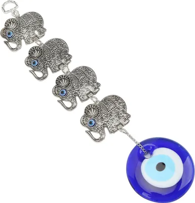 Imagen del producto de Adorno "ojo azul" con 4 patas huecas de aleación, con forma de elefante, que simboliza buena suerte y protección contra el mal de ojo. Decoración colgante, ideal para el hogar. Materiales: aleación y vidrio