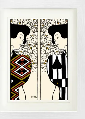 Obrázek produktu pro Gustav Klimt Zarámovaný obraz s elegantním paspartou | Obrazy na zeď | V rámu - Dvě siluety, 1912 (40 x 30 cm)