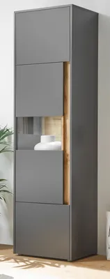 Produktbild von Vitrine "Center" grau matt und Wotan Eiche Vitrinenschrank 3-türig 50 x 197 cm