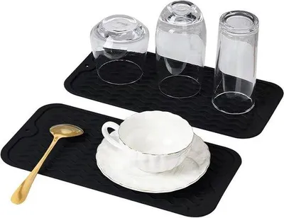 Obrázok produktu pre 2 ks silikónových odkvapkávacích podložiek, 29,5 x 15 cm, odolné voči teplu, do kuchyne alebo k umývadlu