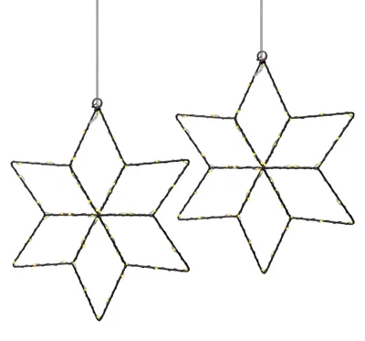LED-Sterne Hängend, 2er-Set, 30 cm, Timer, Batteriebetrieb