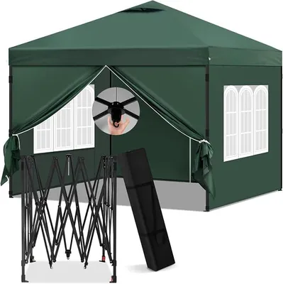 Immagine prodotto di Padiglione 3x3 metri, padiglione pieghevole con pareti laterali, impermeabile, stabile e resistente alle intemperie, ideale per l'esterno, per il giardino. Tenda da giardino, tenda per feste, regolabile in altezza, protezione UV, struttura in metallo, colore verde