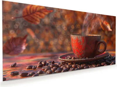 Produktbild von Glasbild 100x50cm in XXL für Wohnzimmer, Schlafzimmer Motiv Kaffeetasse im Herbst