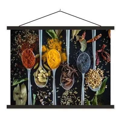 Produktbild von MuchoWow® Textilposter Gewürze - Löffel - Schwarz - Küche 60x45 cm mit schwarzem Rahmen - Poster Schlafzimmer