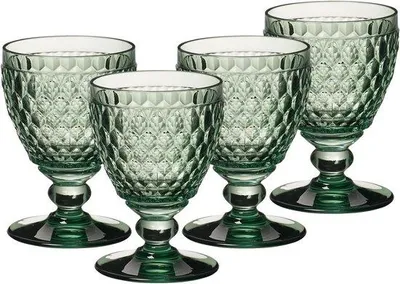 Imagen del producto de Juego de 4 vasos de cristal verde con diseño facetado, para botellas de vino, de 230 ml