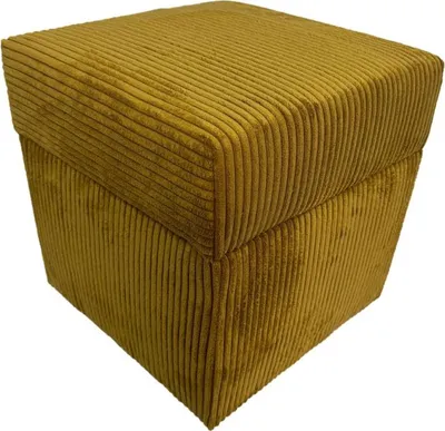 Produktbild von Cord-Hocker POSO 40x40 cm gepolstert quadratisch mit Stauraum – aufklappbarer Sitzhocker für Wohnzimmer – Senfgelb