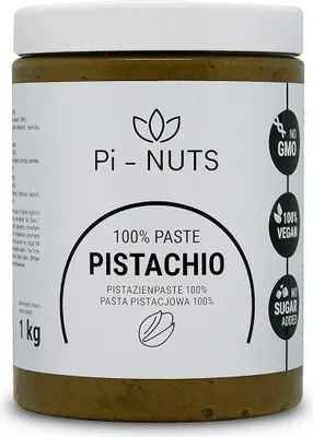 Produktbild von Pi-nuts Pistazienpaste 100% - ohne Zusatzstoffe - Pistaziencreme - Pistazienmus aus geschälten Pistazienkernen - Zum Backen und Desserts - 1 kg
