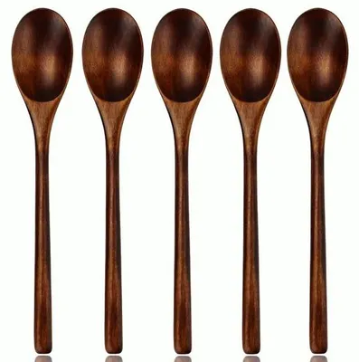 Produktbild von Ibenzoa® Set 5 handgefertigte Holz-Suppenlöffel 22,3 cm – natürliche Lackschicht, BPA/PVC/, für Küche, Camping & Reise