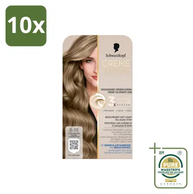 Produktbild von 10 x Schwarzkopf Creme Supreme 8-16 Cool Asblond Haarkleuring 245 g - Vorratspackung - 10 Stücke