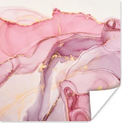 Produktbild von MuchoWow® Poster Gold - Marmor - Rosa 50x50 cm - Wohnzimmerdekoration