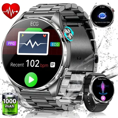 Produktbild von 2026 Neue Smartwatch Herren Damen mit EKG+PPG/Blutdruck/HRV-Analyse,1,74" AMOLED, Fitnessuhr IP68+5ATM und Bluetooth 5.4, mit SpO2/Puls/SOS-Notruf