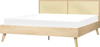 Obrázek produktu pro BELIANI Postel světlé dřevo ratanová dřevotříska 180 x 200 cm Základna postele s lamelovým rámem proutěné čelo Moderní Boho