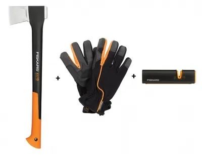 Obrázok produktu pre Nohel Záhradná súprava FISKARS stredná sekera X17 + ocieľka + rukavice 3ks