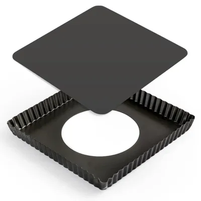 Image de Moule carré avec fond amovible, revêtement antiadhésif, en acier au carbone, dimensions : 20,5 x 20,5 x 2,5 cm