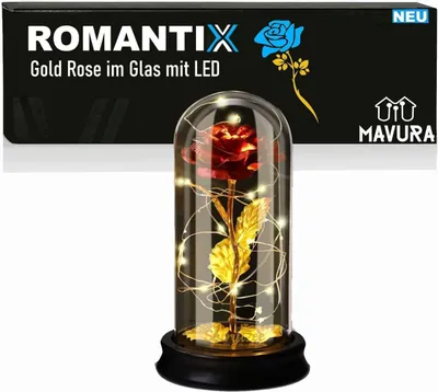 Zdjęcie produktu dla ROMANTIX Wieczna złota róża w szkle Miłosny prezent Walentynki Dzień Matki Światło LED