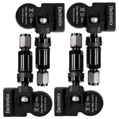 Obrázek produktu pro 4x snímače tlaku v pneumatikách TPMS, kovový ventilek, černé, pro Sehol E10X 2021-2022
