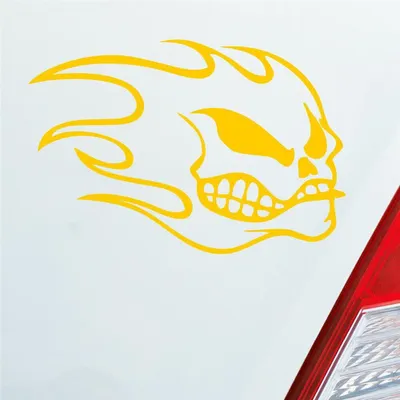 Produktbild von Auto Aufkleber Totenkopf Flammen Kopf Schädel Flame Skull 10x15 cm Gelb Sticker Heckscheibenaufkleber