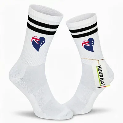 Produktbild von Huuraa Uni Socken Cookinseln Flagge Herz 42/46 Black Baumwolle Tennissocken Geschenkidee