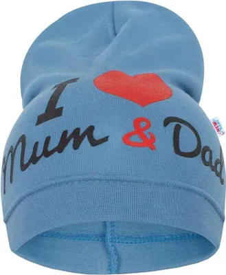 Obrázek produktu pro Dětská čepička New Baby I Love Mum and Dad modrá, vel. 9-18 m