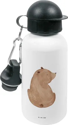 Produktbild von Mr. & Mrs. Panda Trinkflasche Bär Schulterblick - Weiß - Geschenk, Bären, Selbstachtung, Bärenliebe, Weisheit, Motivation, Wasserflasche, Teddy, Kindergarten, Kinder