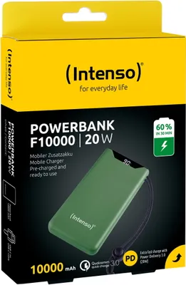 Produktbild von Intenso Powerbank F10000 PD Qualcomm Quick Charge 3.0 10000 mAh 1x USB Typ A und C OUT grün