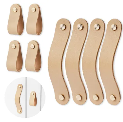 Produktbild von Czzmy Schubladengriffe aus Leder, Schubladengriffe, Küchenschrankgriffe, Schubladengriffe, Türknäufe für Schränke, Kleiderschrank, Kommode, Schrank (4 hellbraun), 4 Stück – Größe 4PCS, 4-hellbraun