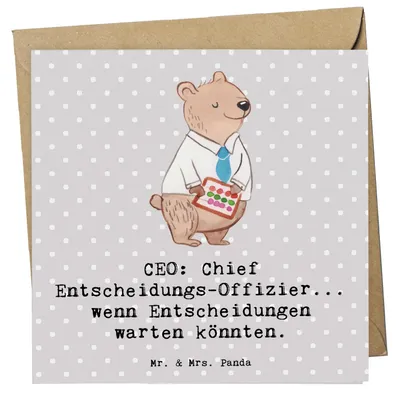 Produktbild von Mr. & Mrs. Panda Glückwunschkarte CEO Entscheidungen - Grau Pastell - Geschenk, Berufspassion, Humor, Unternehmensführung, faltkarte, Geschäftsleitung, Grußkarte, Beruf